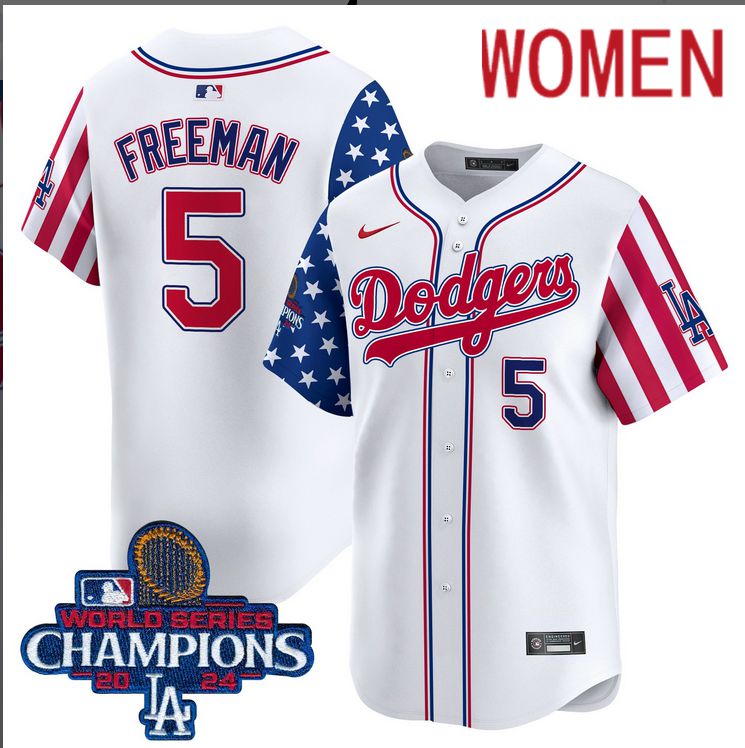 Women MLB Los Angeles Dodgers #5 Freeman American Style white 2024 World Series Champions  Limited Jersey->women mlb jersey->Women Jersey